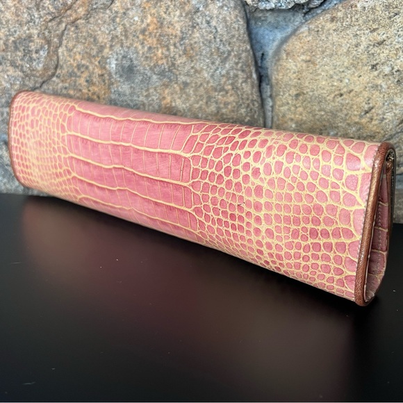 Extremely Rare Carlos Falchi Rose Croco Leather clutch w Rhinestones inlay Y2K - Picture 3 of 7